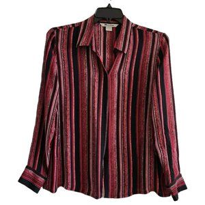 Nygard Collection Red and Black Striped Button Down Blouse